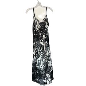 Natori Black White Side Slit Intimate Lounge Loungewear‎ Slip Dress Size Small
